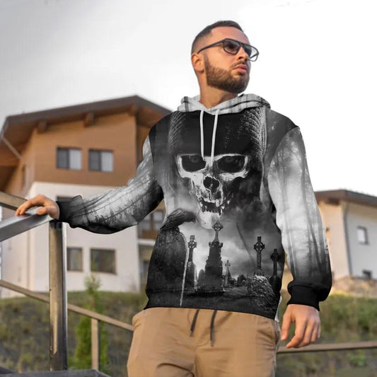 Black And White The Hunt Skull 3D Hoodie Moonbestprint
