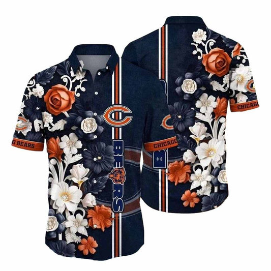 Black And White Tropical Chicago Bears Hawaiian Shirt - Moonbestprint