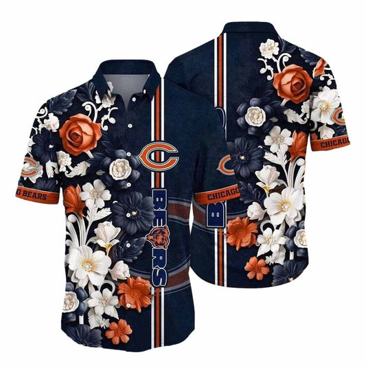 Black And White Tropical Chicago Bears Hawaiian Shirt - Moonbestprint