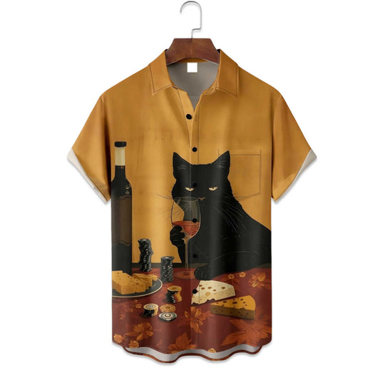 Black Cat Chips Cheese Hawaiian Shirt- Moonbestprint