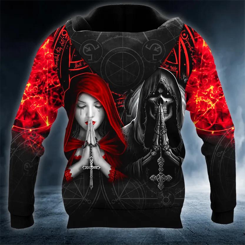 Black Red Gothic Prayer Skull 3D Hoodie Moonbestprint