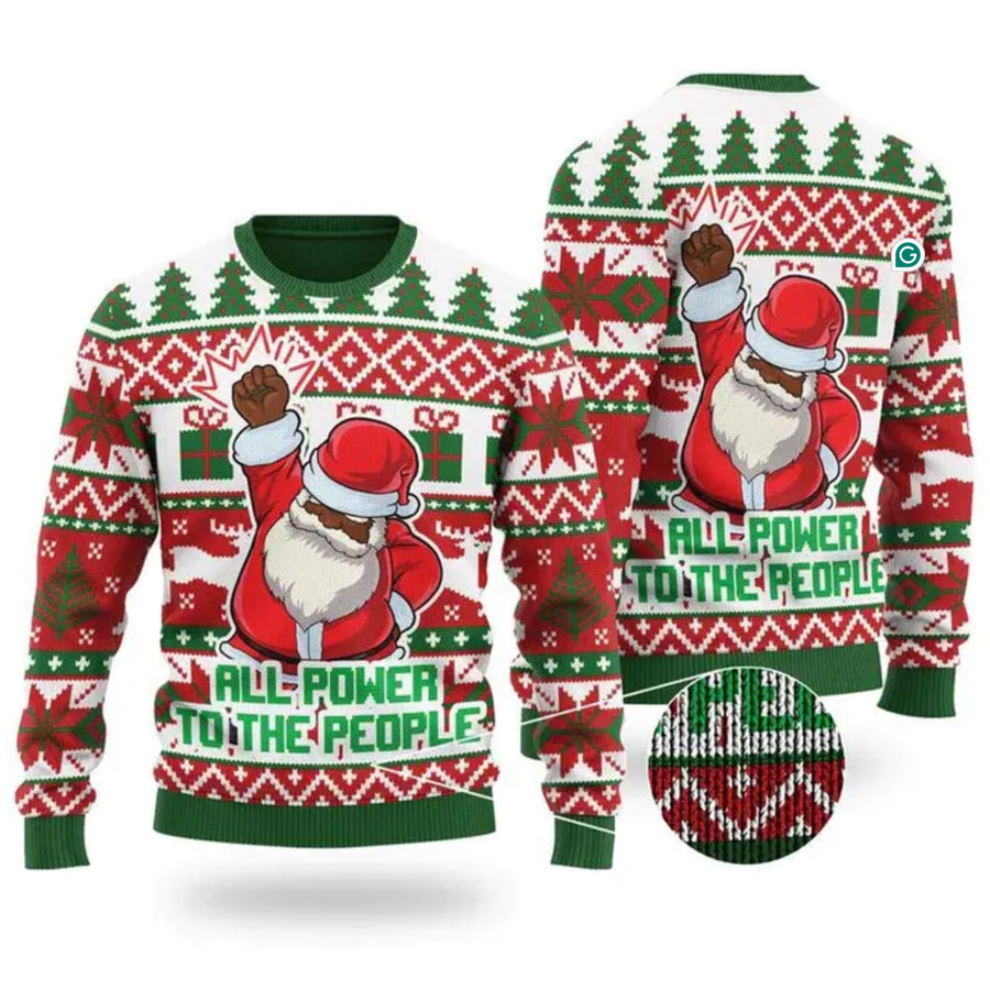 Black Santa All Power To The People Ugly Christmas Sweater – Moonbestprint