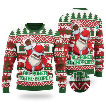 Black Santa All Power To The People Ugly Christmas Sweater – Moonbestprint