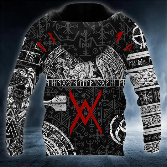 Black White Norse Runes Viking Tattoo 3D Hoodie Moonbestprint