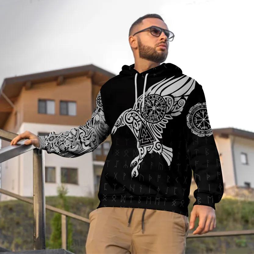 Black White Viking Raven Tattoo 3D Hoodie Moonbestprint