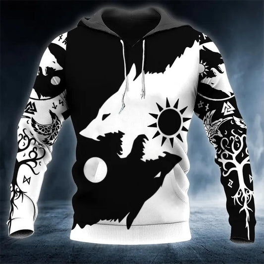 Black White Yinyang Werewolves Viking 3D Hoodie Moonbestprint