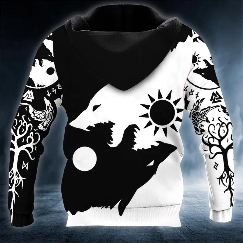 Black White Yinyang Werewolves Viking 3D Hoodie Moonbestprint