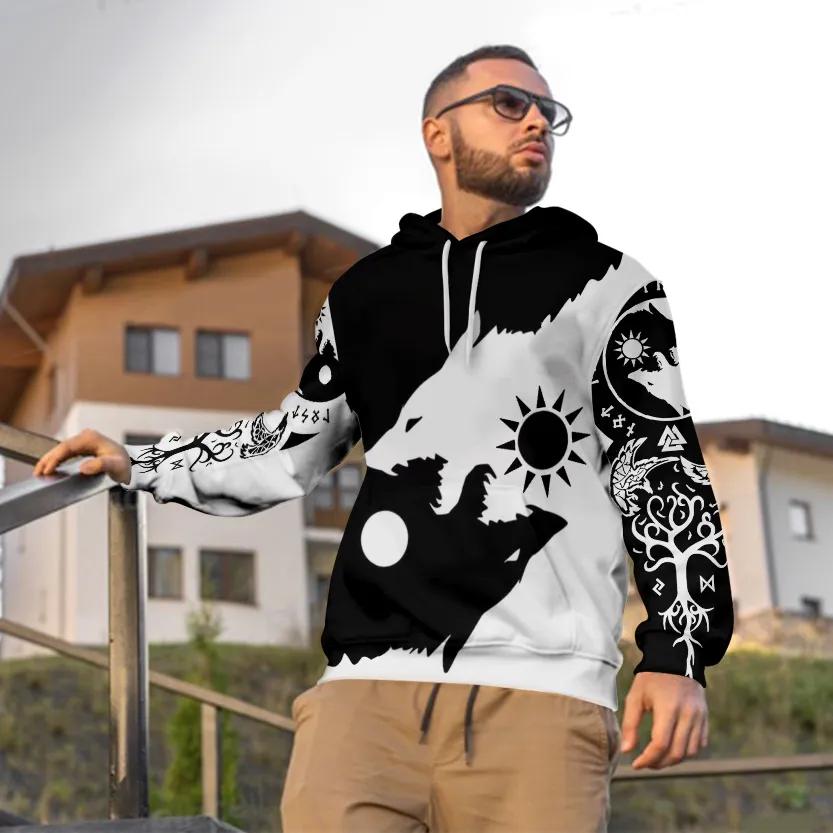 Black White Yinyang Werewolves Viking 3D Hoodie Moonbestprint