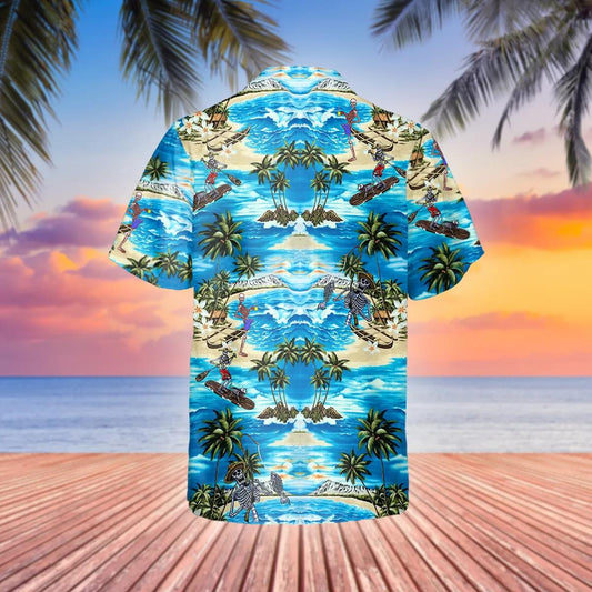 Blue Beach With Coconut Skull Hawaiian Shirt, Hawaiian Button Up Shirt, Tropical Shirts For Men Moonbestprint