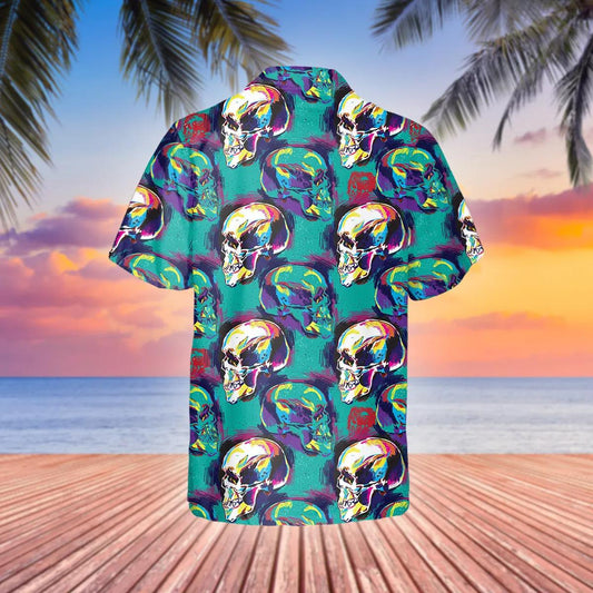 Blue Blurry Skull Art Hawaiian Shirt, Hawaiian Button Up Shirt, Tropical Shirts For Men Moonbestprint