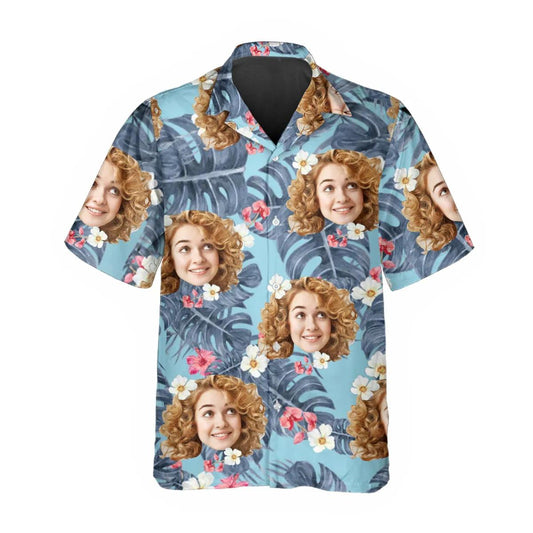 Blue Pattern Pattern Personalized Hawaiian Shirt, Custom Hawaiian Shirts With Face Moonbestprint
