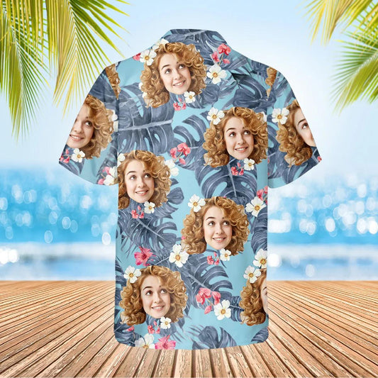 Blue Pattern Pattern Personalized Hawaiian Shirt, Custom Hawaiian Shirts With Face Moonbestprint