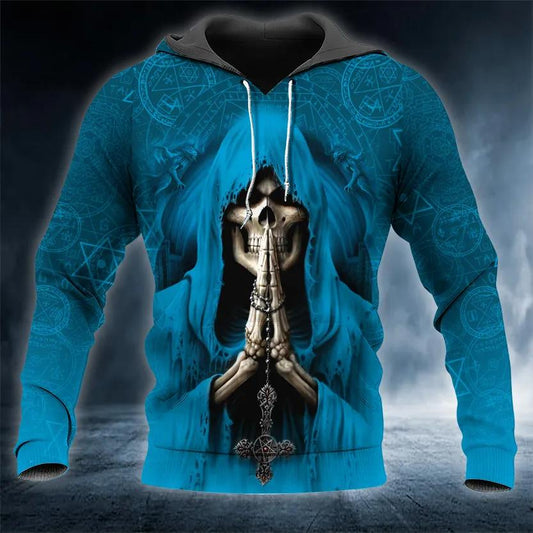 Blue Pray Skull 3D Hoodie Moonbestprint