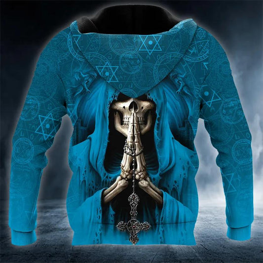 Blue Pray Skull 3D Hoodie Moonbestprint