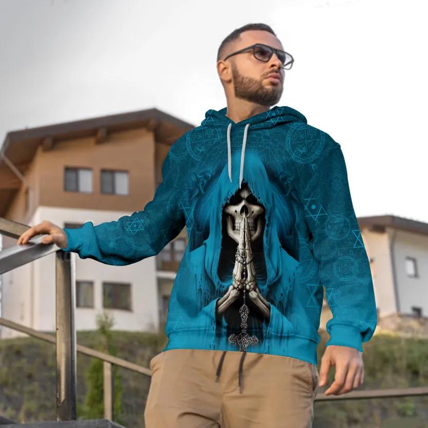 Blue Pray Skull 3D Hoodie Moonbestprint