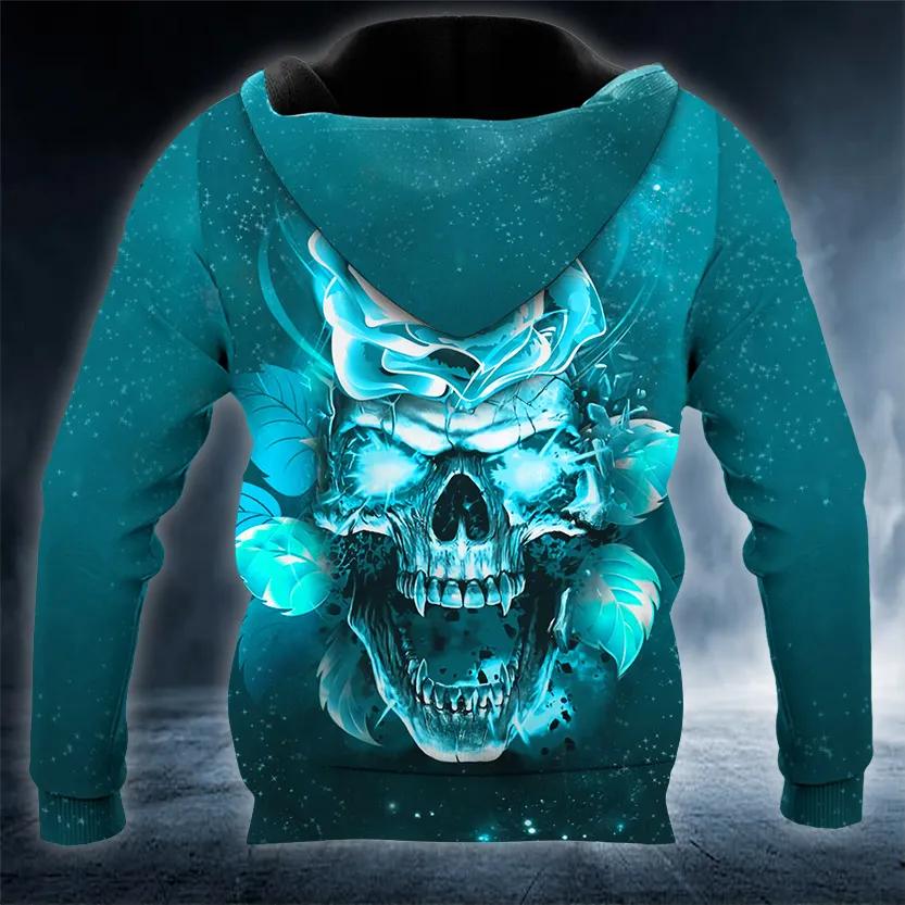 Blue Rose Fantasy Skull 3D Hoodie Moonbestprint
