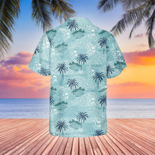 Blue Tropical Skull With Coconut Tree Hawaiian Shirt, Hawaiian Button Up Shirt, Tropical Shirts For Men Moonbestprint