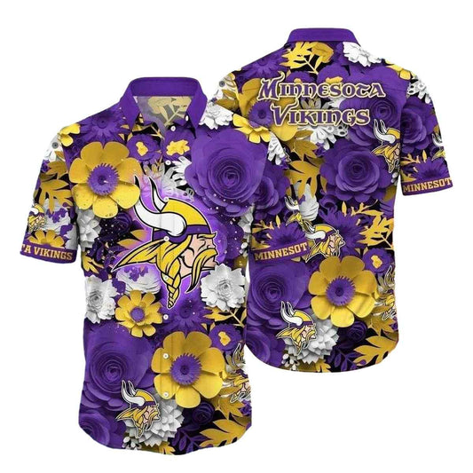 Bold Blooms Minnesota Vikings Tropical Hawaiian Shirt - Moonbestprint