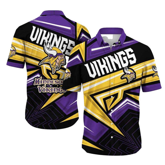 Bold Geometric Minnesota Vikings Hawaiian Shirt - Moonbestprint