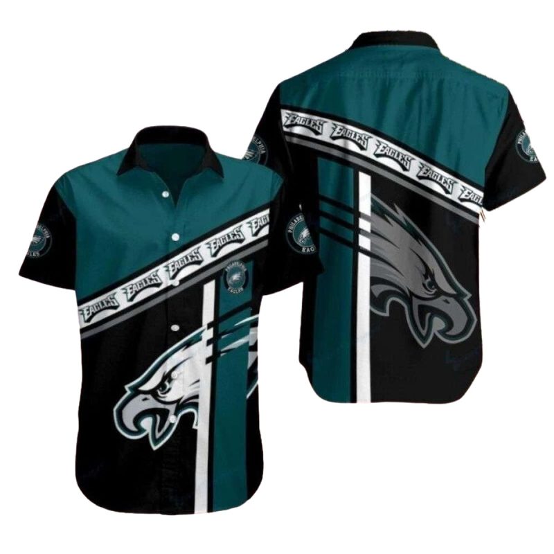 Philadelphia Eagles Bold Stripe Wing Black And Green Hawaiian Shirt - Moonbestprint