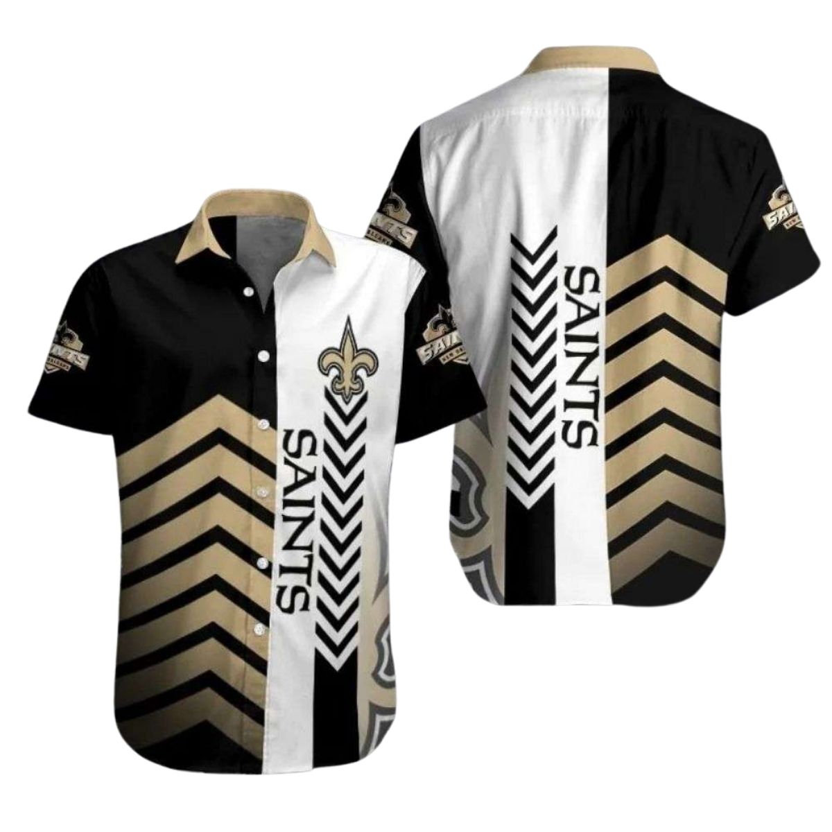 Bold Stripes Saints Pride Black Gold New Orleans Saints Hawaiian Shirt - Moonbestprint