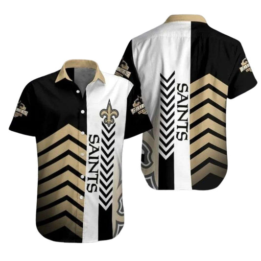 Bold Stripes Saints Pride Black Gold New Orleans Saints Hawaiian Shirt - Moonbestprint