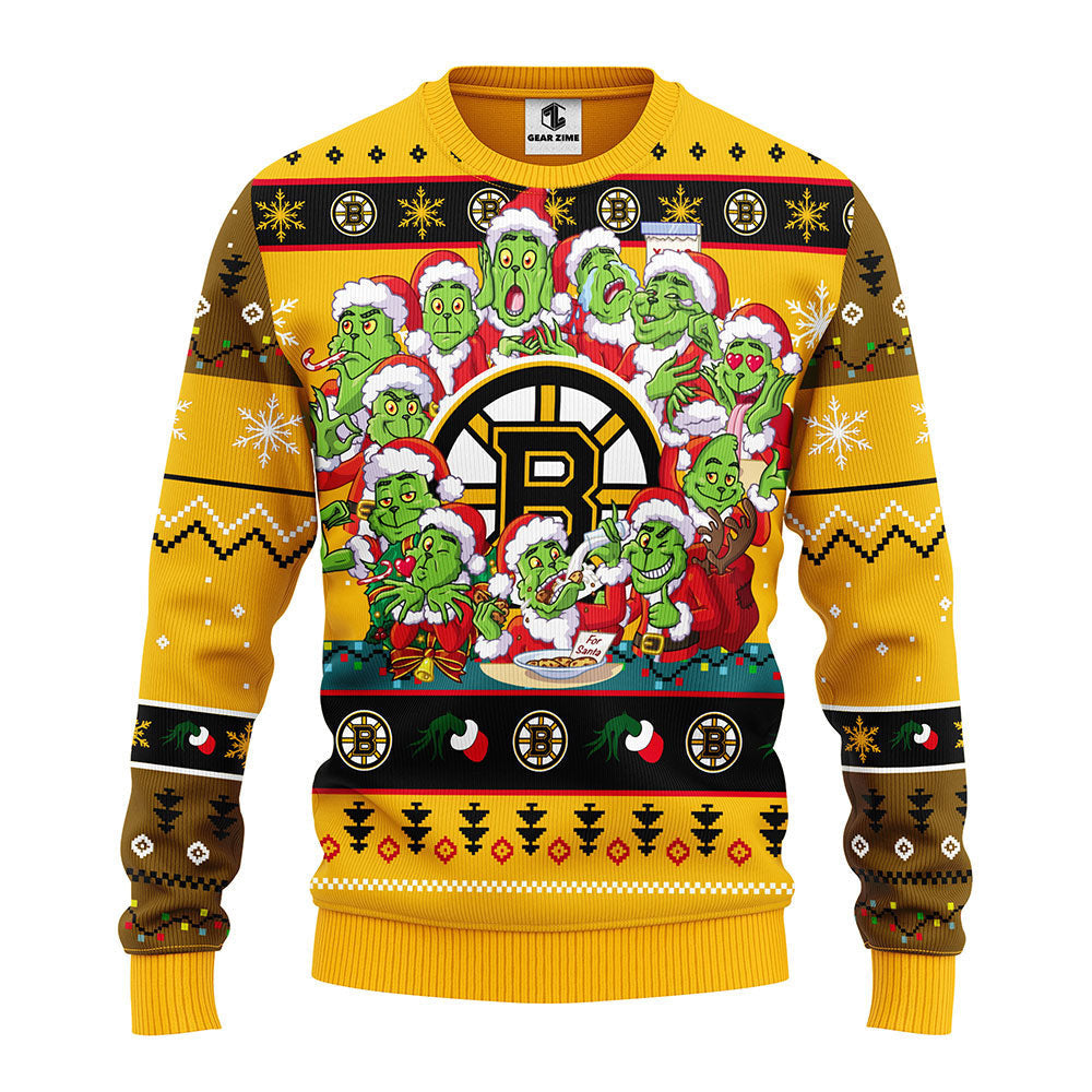 Boston Bruins 12 Grinch Xmas Day Ugly Christmas Sweater, Grinch Xmas Sweater Moonbestprint