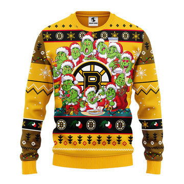 Boston Bruins 12 Grinch Xmas Day Ugly Christmas Sweater, Grinch Xmas Sweater Moonbestprint