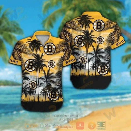 Boston Bruins Coconut Tree Sunrise Hawaiian Shirt, NHL Hawaiian Shirt Moonbestprint