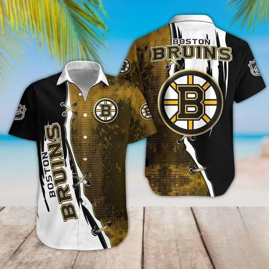 Boston Bruins Dark Yellow Black Hawaiian Shirt, NHL Hawaiian Shirt Moonbestprint