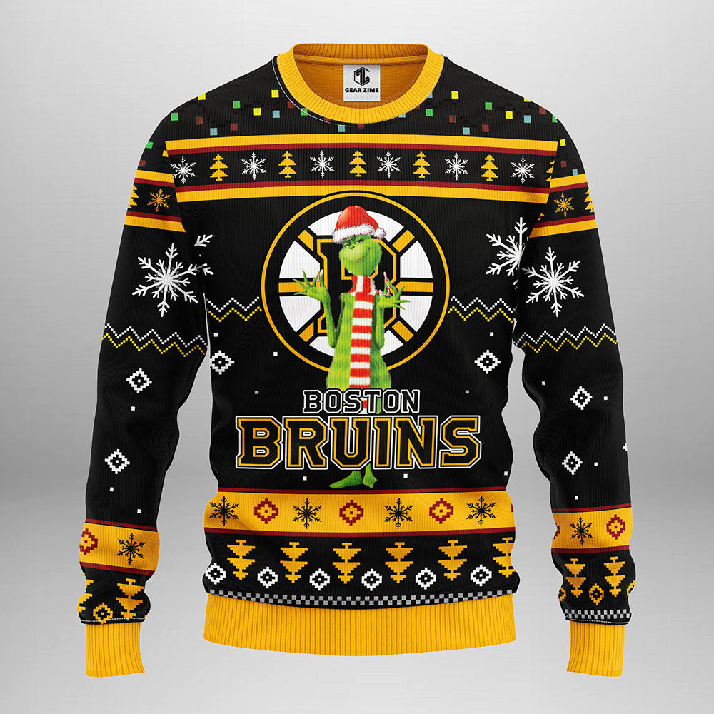 Boston Bruins Funny Grinch Ugly Christmas Sweater, Grinch Xmas Sweater Moonbestprint