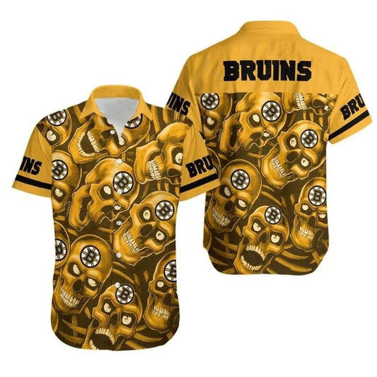 Boston Bruins Gold Skull Hawaiian Shirt, NHL Hawaiian Shirt Moonbestprint