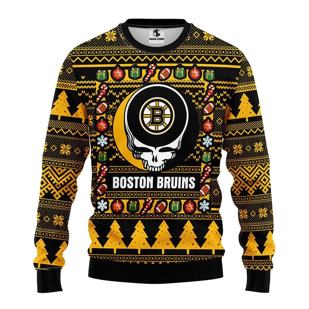 Boston Bruins Grateful Dead Ugly Christmas Sweater, NHL Christmas Sweater Moonbestprint