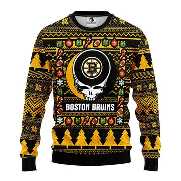 Boston Bruins Grateful Dead Ugly Christmas Sweater, NHL Christmas Sweater Moonbestprint