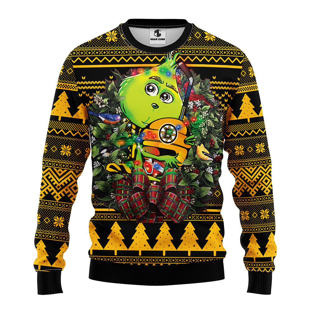 Boston Bruins Grinch Hug Ugly Christmas Sweater, Grinch Xmas Sweater Moonbestprint