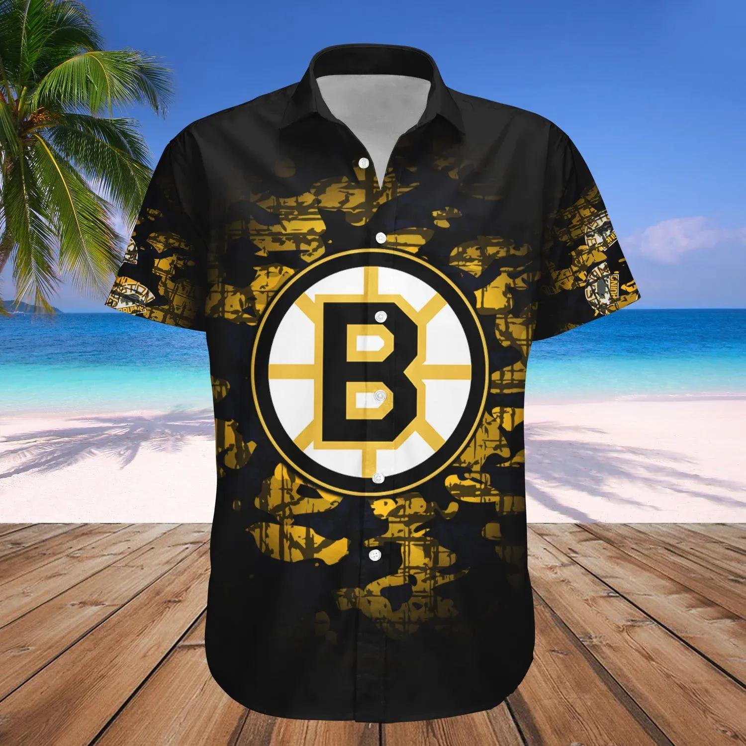 Boston Bruins Hawaiian Shirt Camouflage Vintage - NHL, NHL Hawaiian Shirt Moonbestprint