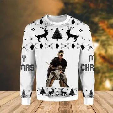 Boston Bruins Jeremy Swayman Ugly Christmas Sweater, NHL Christmas Sweater Moonbestprint