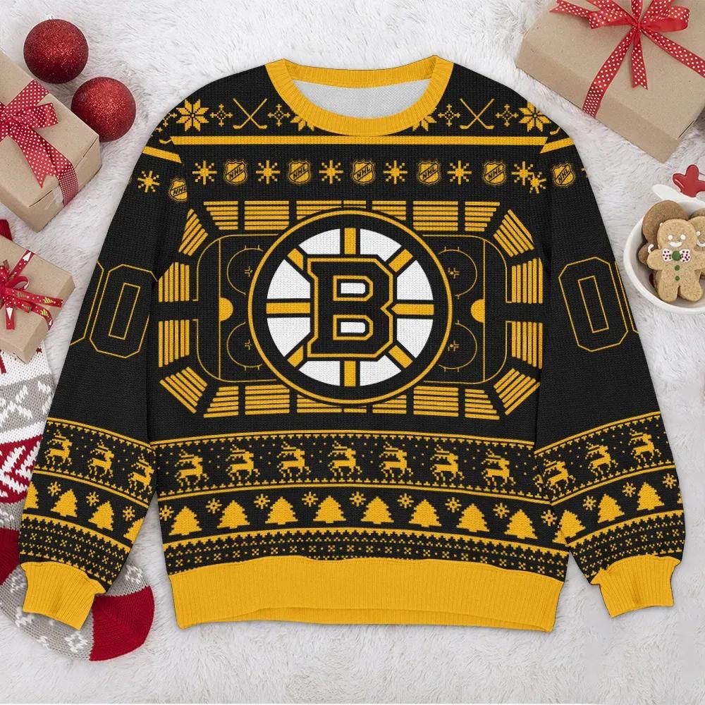 Boston Bruins NHL Big Logo Ugly Christmas Sweater, NHL Christmas Sweater Moonbestprint