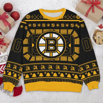 Boston Bruins NHL Big Logo Ugly Christmas Sweater, NHL Christmas Sweater Moonbestprint