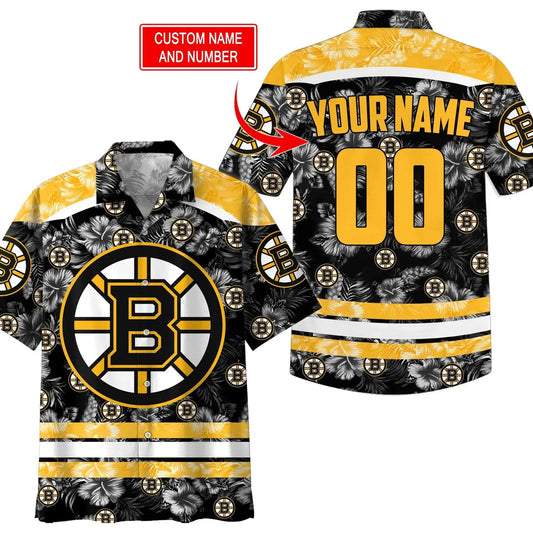 Boston Bruins NHL Custom Name Number Hawaiian Shirt, NHL Hawaiian Shirt Moonbestprint
