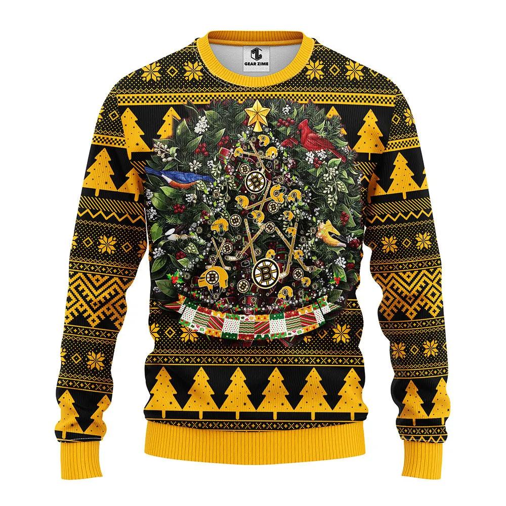 Boston Bruins NHL Tree Christmas Ugly Sweater, NHL Christmas Sweater Moonbestprint