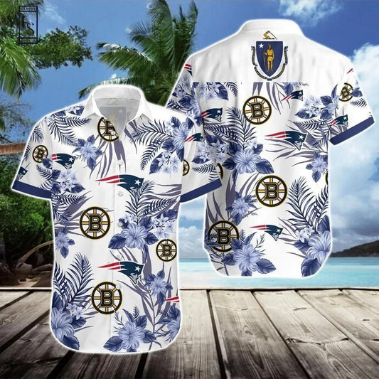 Boston Bruins Patriots Hawaiian Shirt, NHL Hawaiian Shirt Moonbestprint
