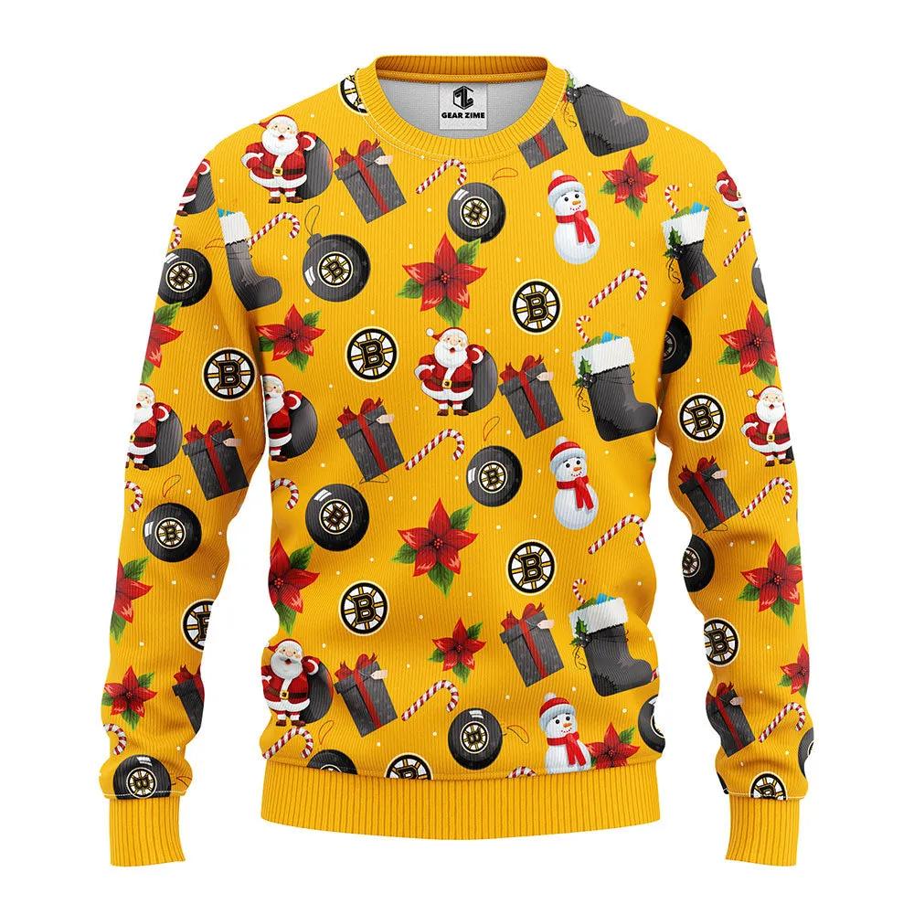 Boston Bruins Santa Claus Snowman Ugly Christmas Sweater, NHL Christmas Sweater Moonbestprint