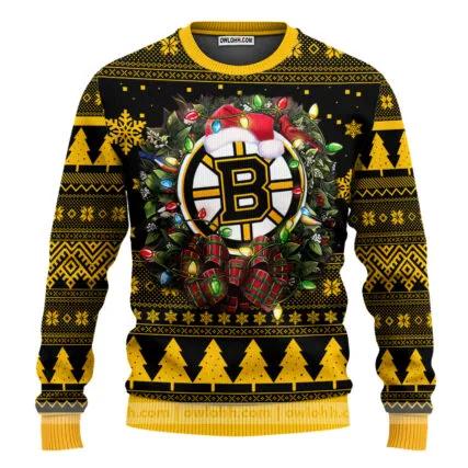 Boston Bruins Santa Hat Ugly Christmas Sweater, NHL Christmas Sweater Moonbestprint