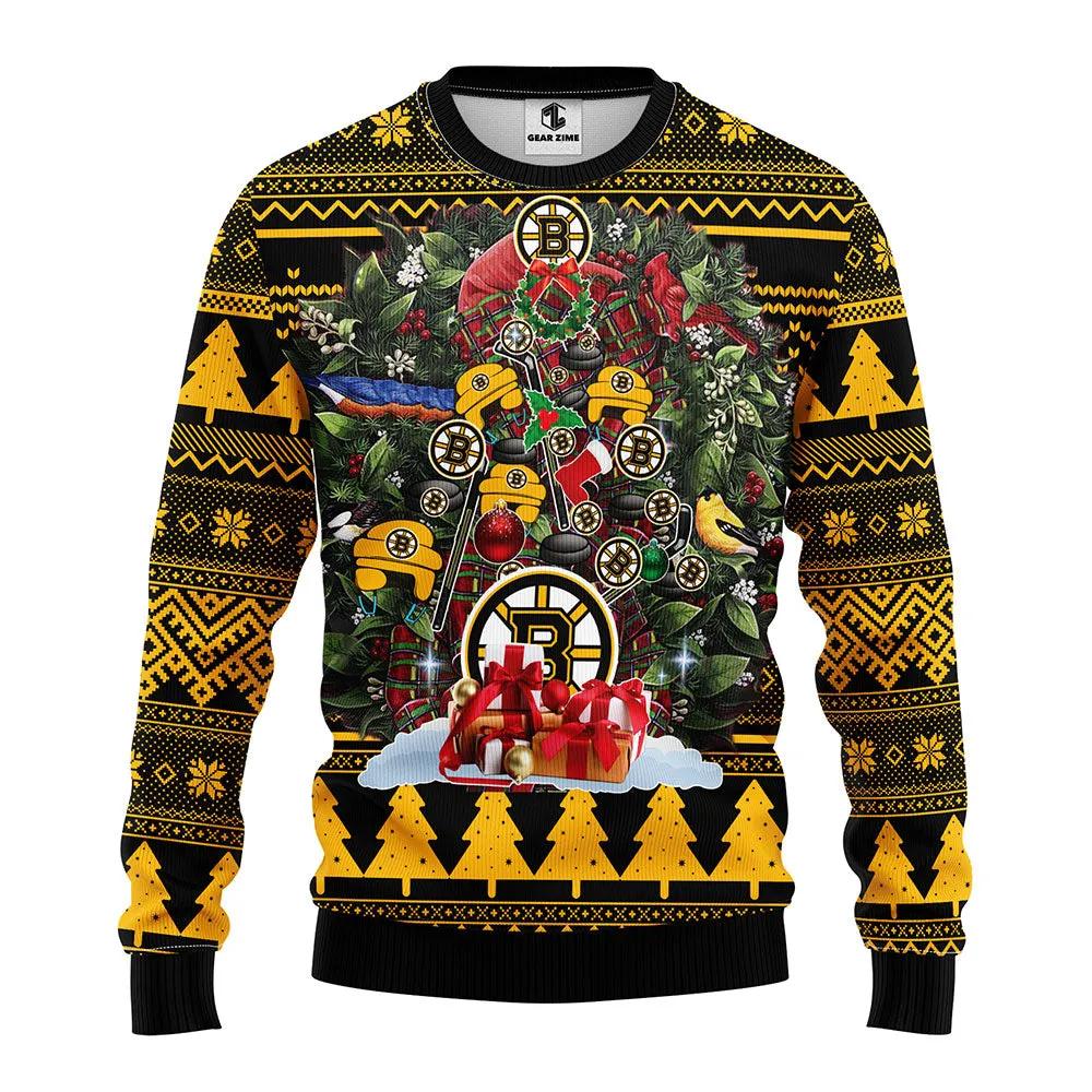 Boston Bruins Tree Ugly Christmas Sweater, NHL Christmas Sweater Moonbestprint