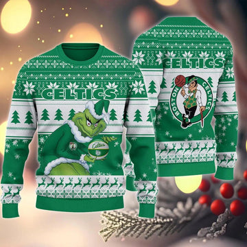 Boston Celtics Grinch Stolen Ugly Christmas Sweater, NBA Chritsmas Sweater Moonbestprint