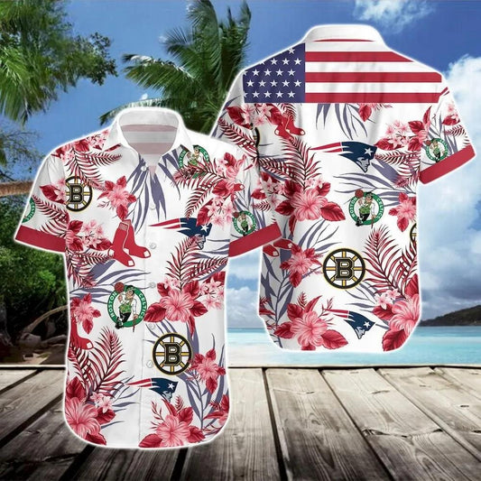 Boston Celtics New England Patriots Boston Bruins Boston Red Sox Hawaiian Shirt, NHL Hawaiian Shirt Moonbestprint
