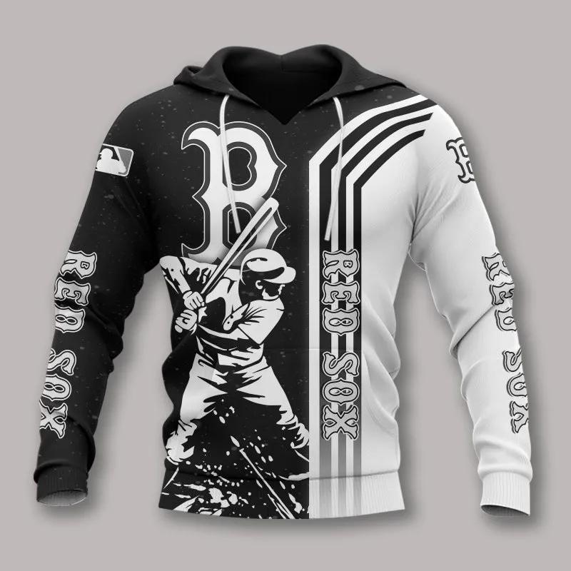 Boston Red Sox Black And White All Over Print Hoodie 1, MLB Hoodie Moonbestprint