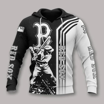 Boston Red Sox Black And White All Over Print Hoodie 1, MLB Hoodie Moonbestprint