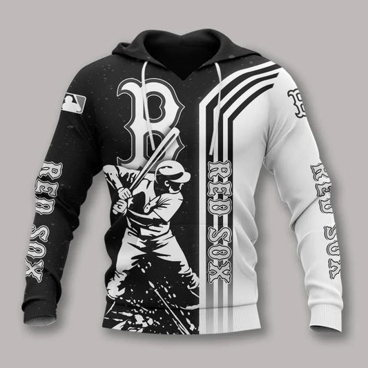 Boston Red Sox Black And White All Over Print Hoodie 1, MLB Hoodie Moonbestprint